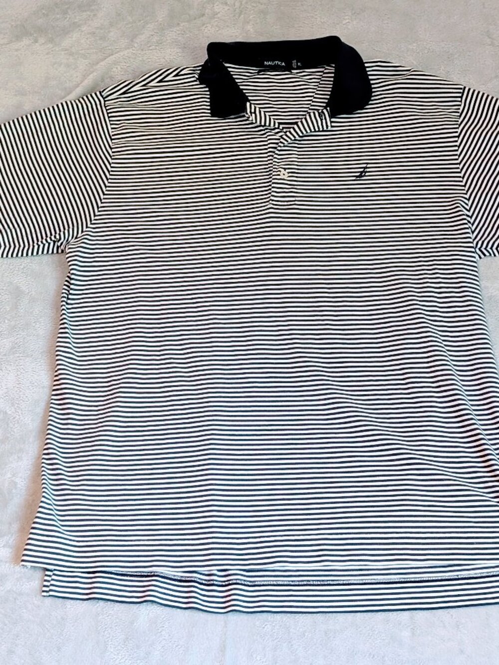 Nautica Men's Classic Preppy Navy Striped Polo Shirt‎ Size XL 100% Cotton